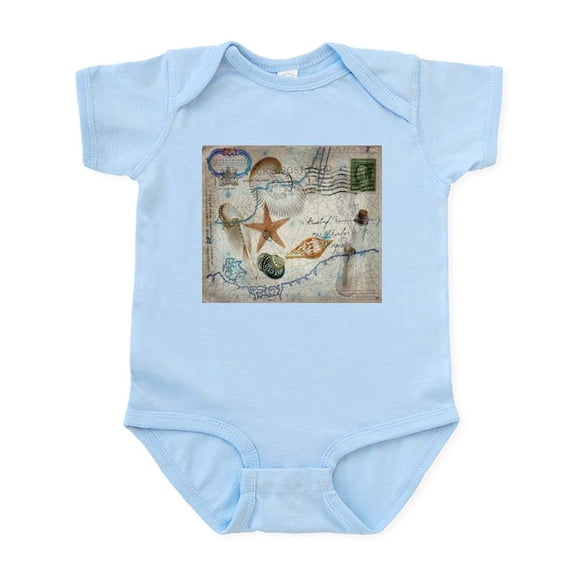 CafePress - Seashells Nautical Map Vintage Anchor Body Suit - Baby Light Bodysuit, Size Newborn - 24 Months