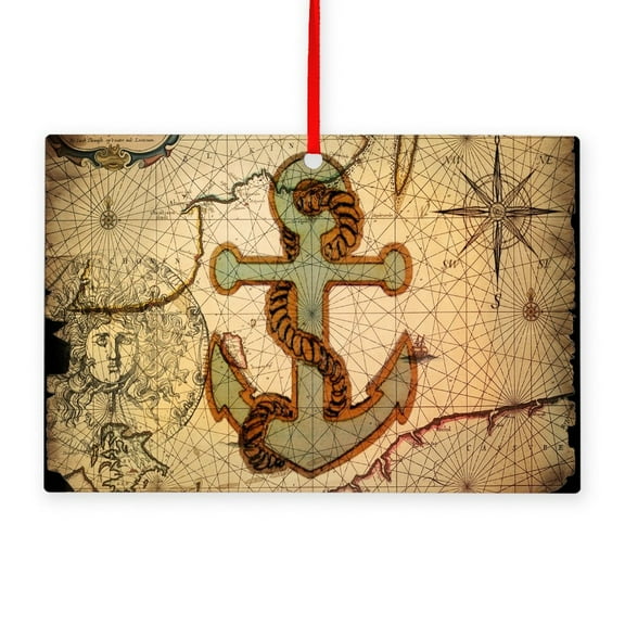 CafePress - Seashells Nautical Map Vintage Anchor - Wood Rectangle Ornament 6"x4"