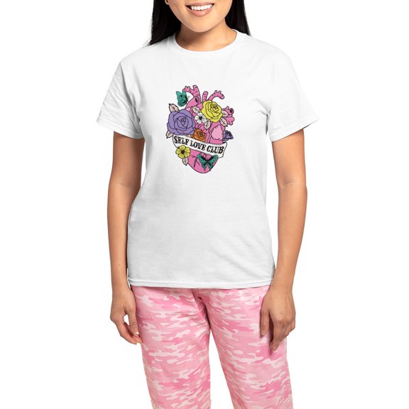 CafePress - Self Love Club Heart Pajamas - Women's Short Sleeve Print T-Shirt and Pants Light Cotton Pajama Set