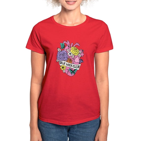 CafePress - Self Love Club Heart T Shirt - Women's Traditional Fit Dark T-Shirt