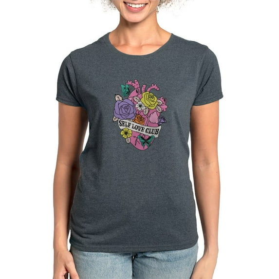CafePress - Self Love Club Heart T Shirt - Women's Traditional Fit Dark T-Shirt