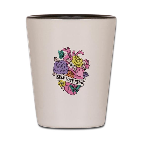 CafePress - Self Love Club Heart - White/Black Shot Glass, Unique and Funny Shot Glass