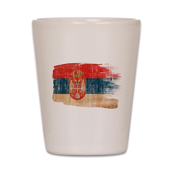 CafePress - Serbia Flag - White Shot Glass, Unique and Funny Shot Glass
