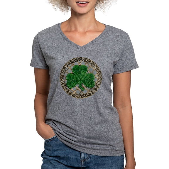 CafePress - Shamrock And Celtic Kn Women's V Neck Dark T Shirt - Women's V-Neck Dark T-Shirt