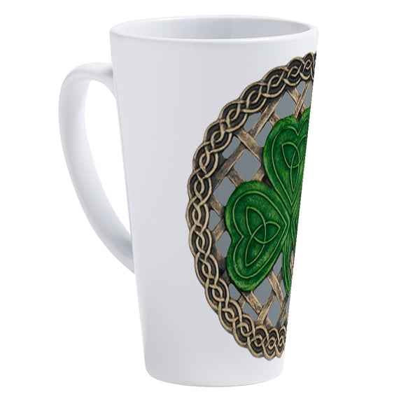 CafePress - Shamrock And Celtic Knots - 17 Oz White Ceramic Latte Mug