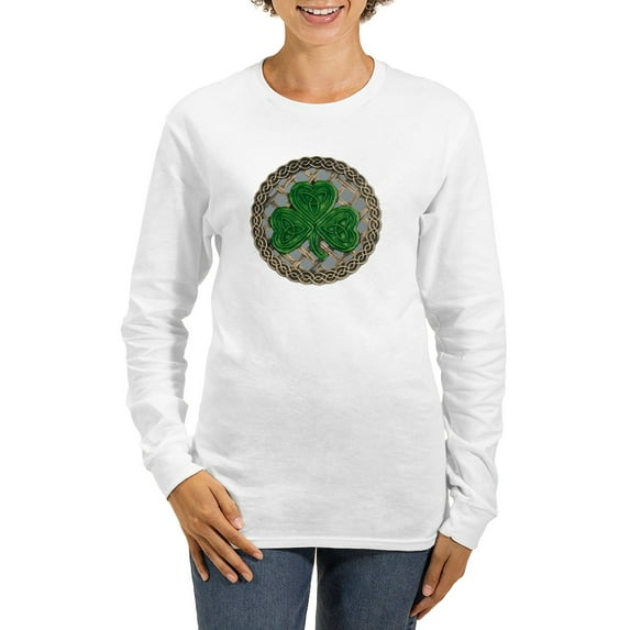 CafePress - Shamrock And Celtic Knots Long Sleeve T Shirt - Women's Long Sleeve Graphic Casual T-Shirt
