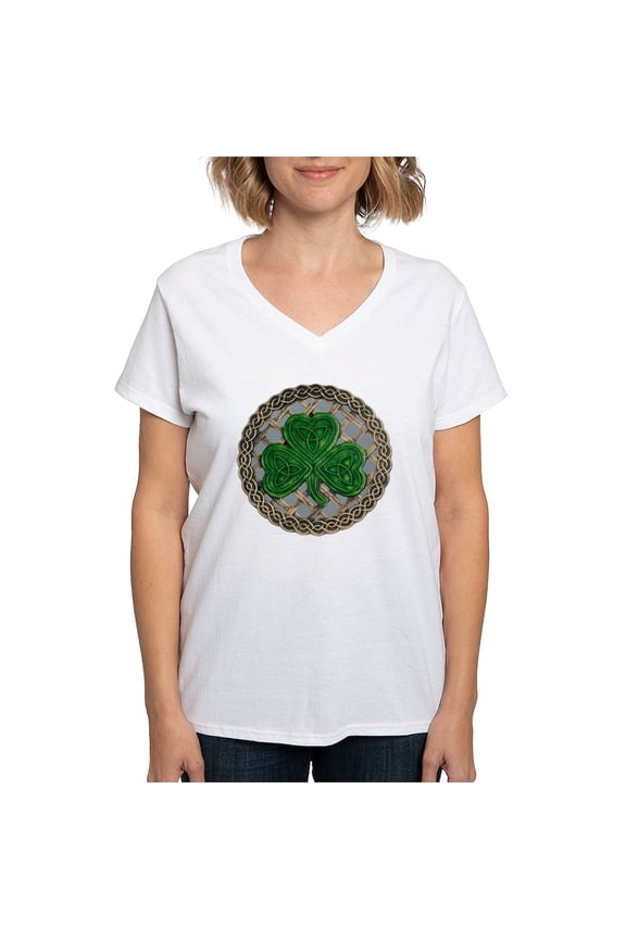 - Shamrock And Celtic Knots Women's V Neck T Shirt - Womens Cotton V-Neck T-shirt