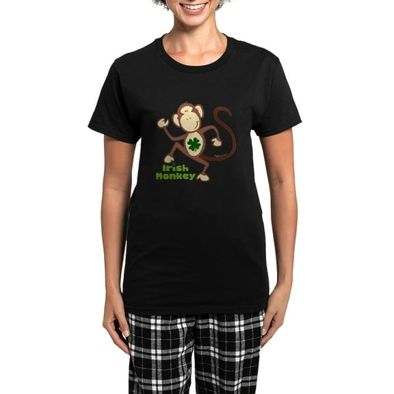 CafePress - Shamrock Irish Monkey Women's Dark Pajamas - Women's Short Sleeve Print T-Shirt and Pants Dark Cotton Pajama Set