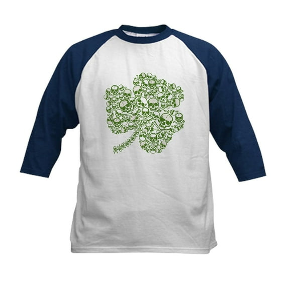 CafePress - Shamrock Skull St Patricks Day Kids Baseball Jerse - Kids Cotton Baseball Jersey, 3/4 Sleeve Shirt