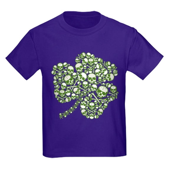 CafePress - Shamrock Skull St Patricks Day Kids Dark T Shirt - Dark T-Shirt Kids XS-XL