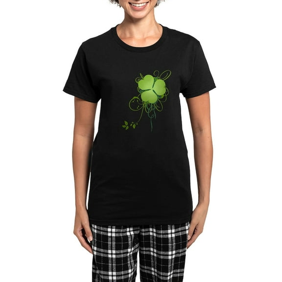 CafePress - Shamrock [Swirls] Women's Dark Pajamas - Women's Short Sleeve Print T-Shirt and Pants Dark Cotton Pajama Set