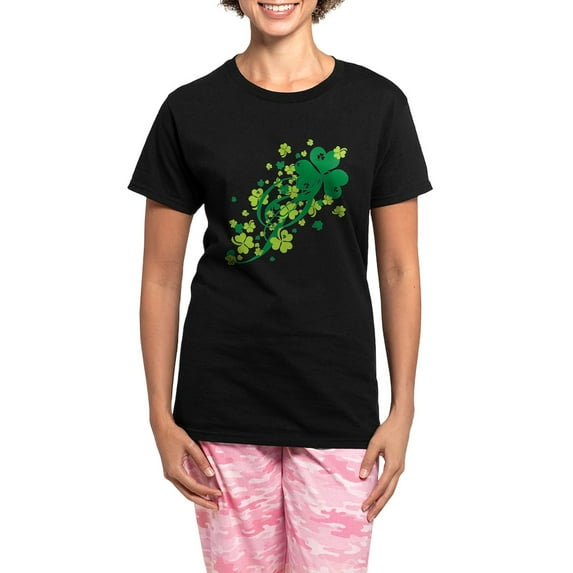 CafePress - Shamrocks And Swirls Women's Dark Pajamas - Women's Short Sleeve Print T-Shirt and Pants Dark Cotton Pajama Set