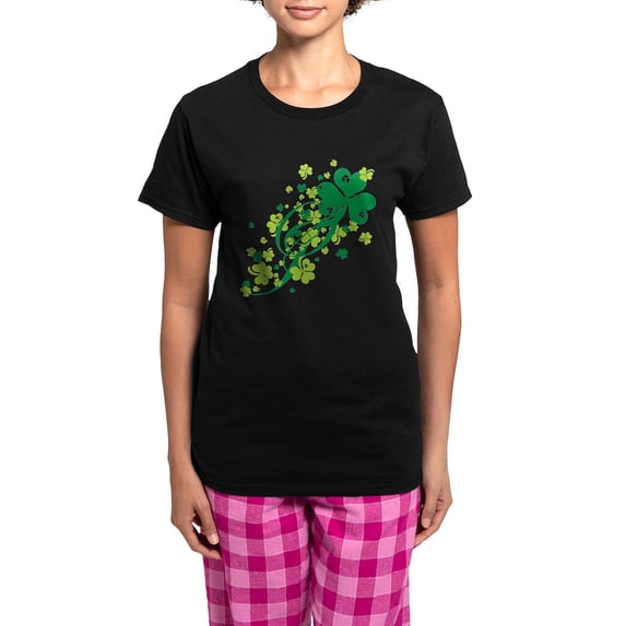 CafePress - Shamrocks And Swirls Women's Dark Pajamas - Women's Short Sleeve Print T-Shirt and Pants Dark Cotton Pajama Set