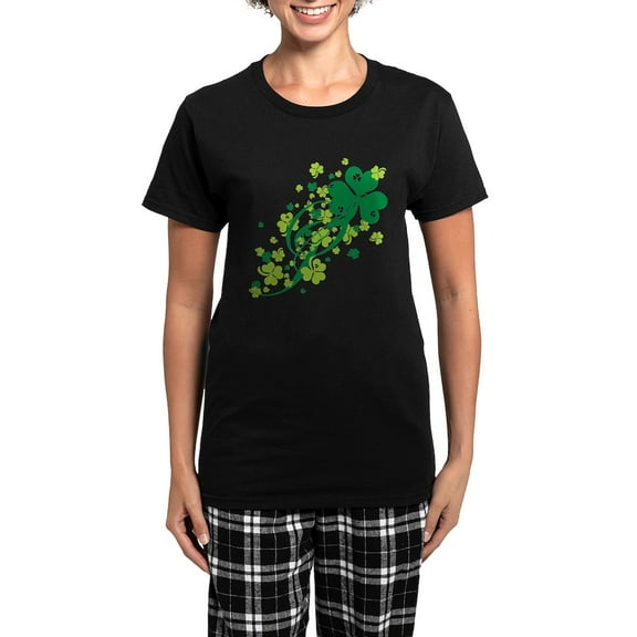 CafePress - Shamrocks And Swirls Women's Dark Pajamas - Women's Short Sleeve Print T-Shirt and Pants Dark Cotton Pajama Set