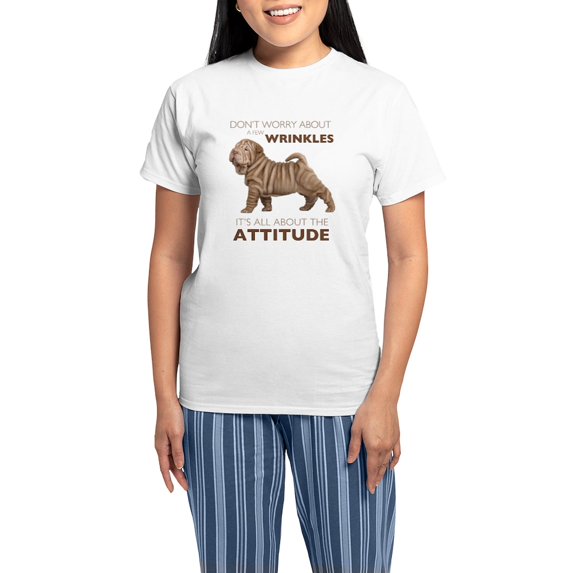 CafePress - Shar Pei Attitude Women's Light Pajamas - Women's Short Sleeve Print T-Shirt and Pants Light Cotton Pajama Set