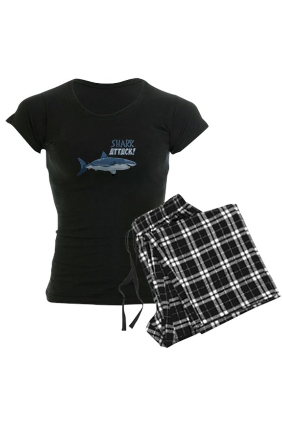 - Shark Attack! Pajamas - Women's Short Sleeve Print T-Shirt and Pants Dark Cotton Pajama Set
