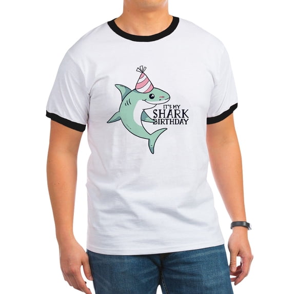 CafePress - Shark Birthday T Shirt - 100% Cotton Ringed T-Shirt