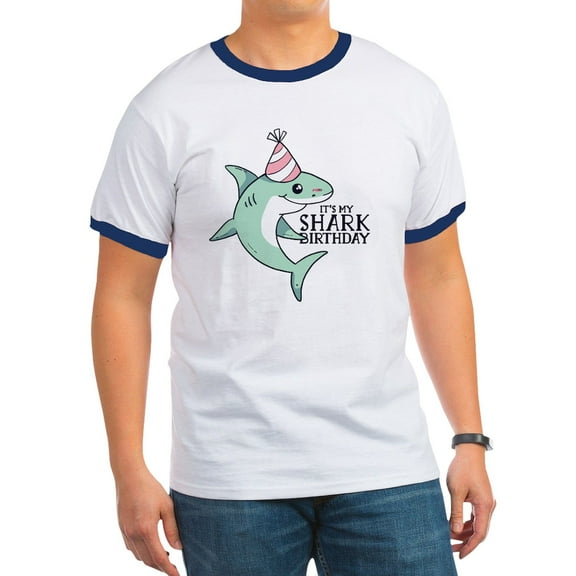 CafePress - Shark Birthday T Shirt - 100% Cotton Ringed T-Shirt