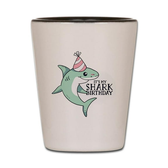 CafePress - Shark Birthday - White/Black Shot Glass, Unique and Funny Shot Glass