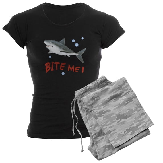 CafePress - Shark Bite Me Women's Dark Pajamas - Women's Short Sleeve Print T-Shirt and Pants Dark Cotton Pajama Set