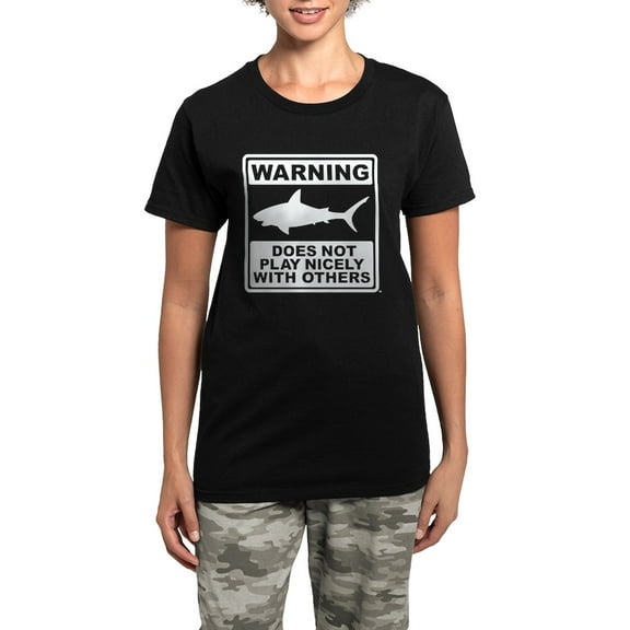 CafePress - Shark Does Not Play Nicely Women's Dark Pajamas - Women's Short Sleeve Print T-Shirt and Pants Dark Cotton Pajama Set