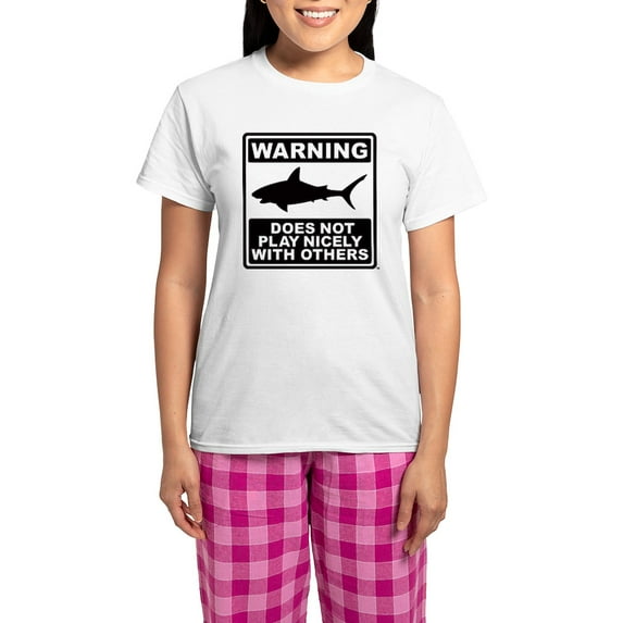 CafePress - Shark Does Not Play Nicely Women's Light Pajamas - Women's Short Sleeve Print T-Shirt and Pants Light Cotton Pajama Set
