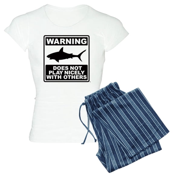 CafePress - Shark Does Not Play Nicely Women's Light Pajamas - Women's Short Sleeve Print T-Shirt and Pants Light Cotton Pajama Set