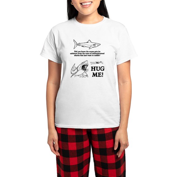 CafePress - Sharks Need Hugs Women's Light Pajamas - Women's Short Sleeve Print T-Shirt and Pants Light Cotton Pajama Set
