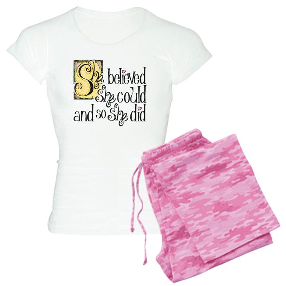 CafePress - She Believed She Could Pajamas - Women's Short Sleeve Print T-Shirt and Pants Light Cotton Pajama Set