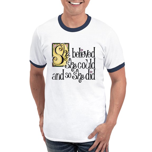CafePress - She Believed She Could T Shirt - 100% Cotton Ringed T-Shirt