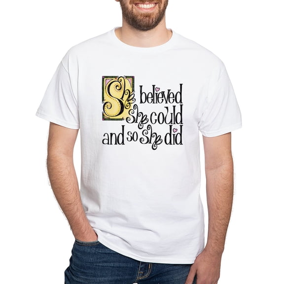 CafePress - She Believed She Could T Shirt - Men's White Classic Cotton T-Shirts
