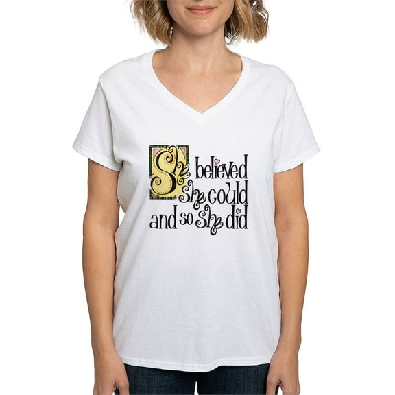 CafePress - She Believed She Could T Shirt - Womens Cotton V-Neck T-shirt