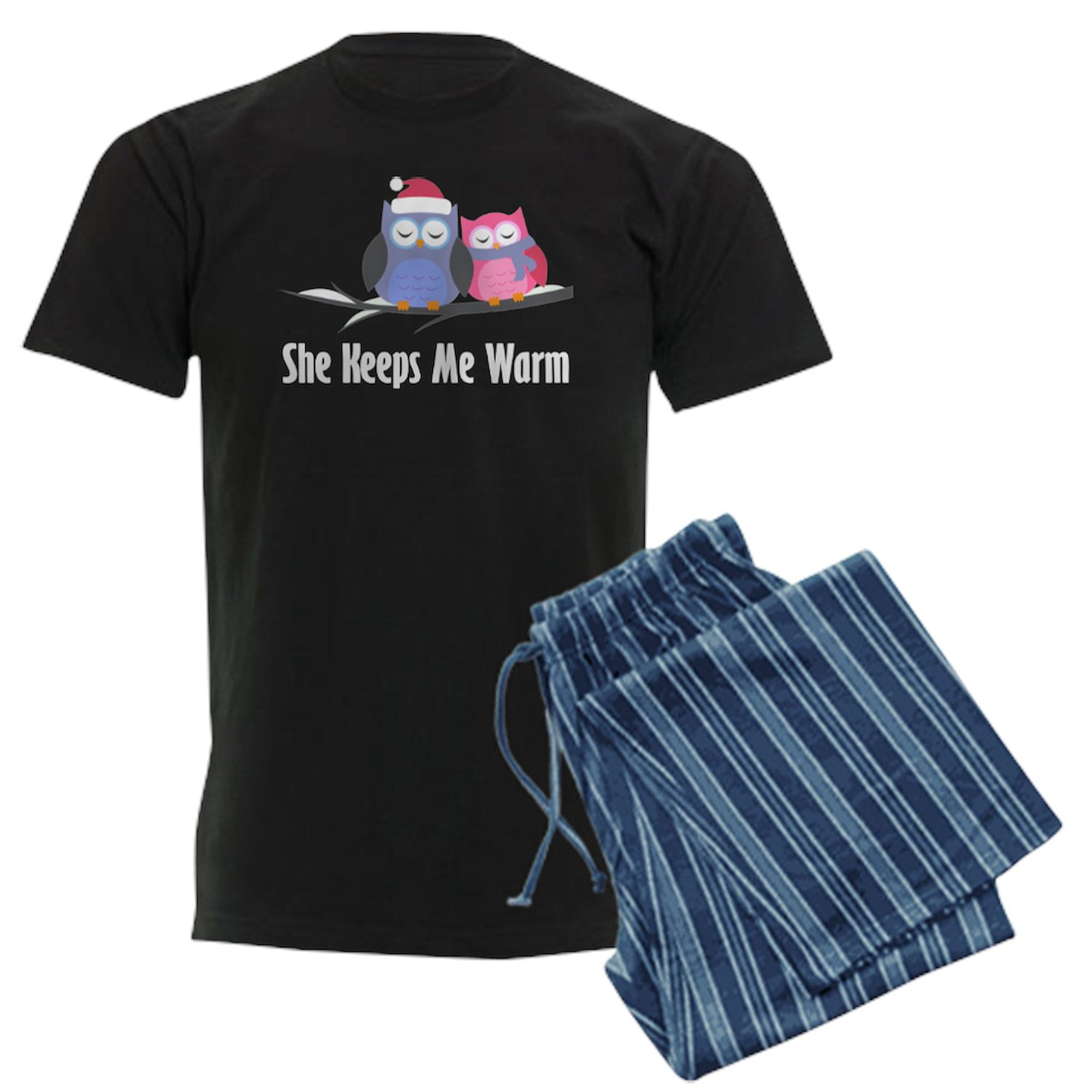 CafePress - She Keeps Me Warm Owl Couple Men's Dark Pajamas - Men's ...