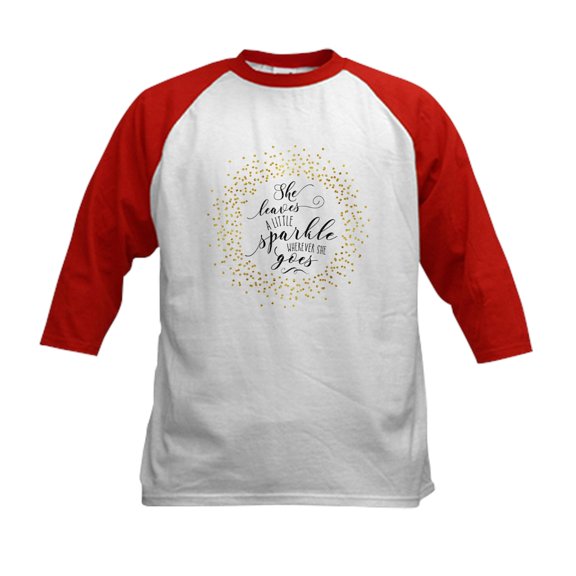 CafePress - She Leaves A Little Sparkle Faux Gold Baseball Jer - Kids Cotton Baseball Jersey, 3/4 Sleeve Shirt