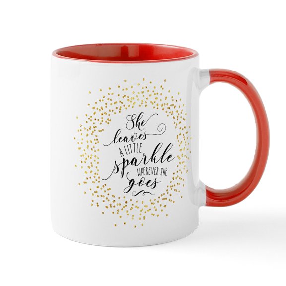 CafePress - She Leaves A Little Sparkle Faux Gold Mugs - 11 oz Ceramic Mug - Novelty Coffee Tea Cup