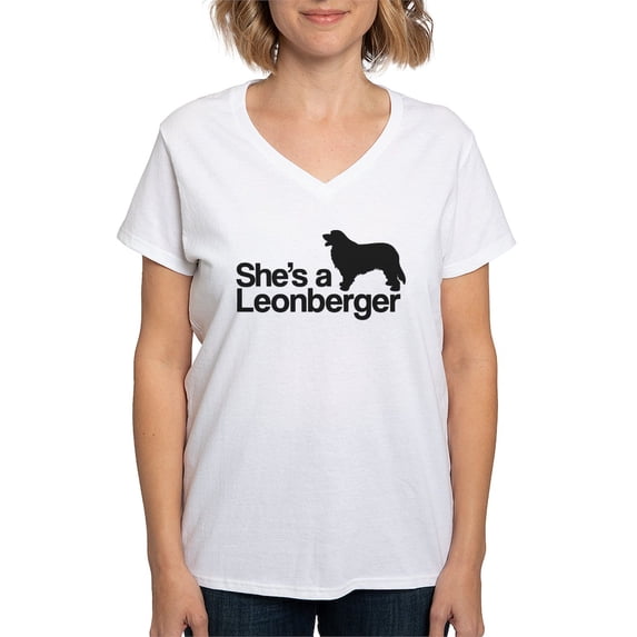 CafePress - She's A Leonberger T Shirt - Womens Cotton V-Neck T-shirt