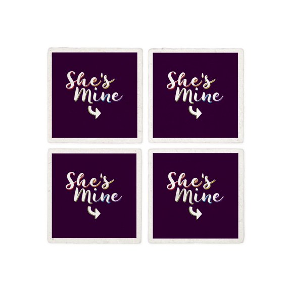 CafePress - She's Mine Gay Pride Full Bleed - Tile Coaster, Drink Coaster Set of 4
