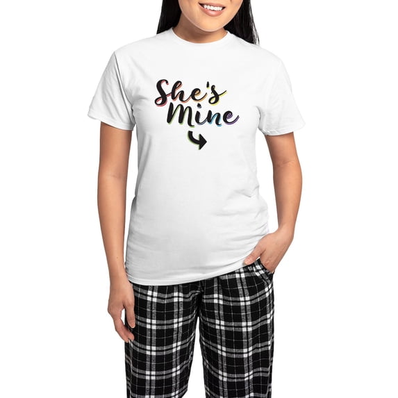CafePress - She's Mine Gay Pride Women's Light Pajamas - Women's Short Sleeve Print T-Shirt and Pants Light Cotton Pajama Set