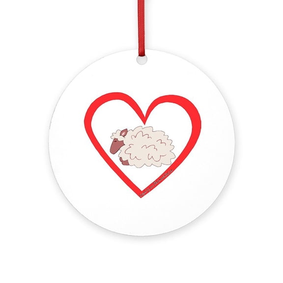 CafePress - Sheep Heart - Round Wood Ornament 4"