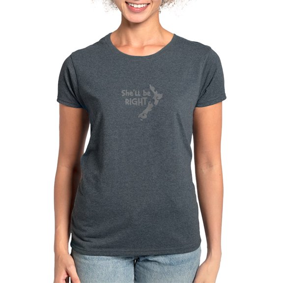 CafePress - Shell Be Right With Kiwi New Zealand Map T Shirt - Women's Traditional Fit Dark T-Shirt