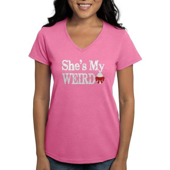 CafePress - Shes My Weirdo Couple T Shirt - Women's V-Neck Dark T-Shirt