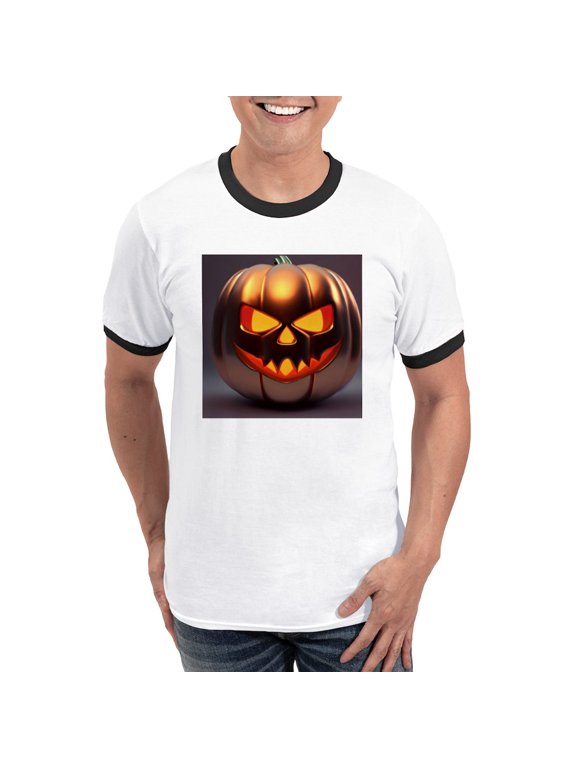- Shiny Jack O' Lantern Men's Ringer T Shirt - 100% Cotton Ringed T-Shirt