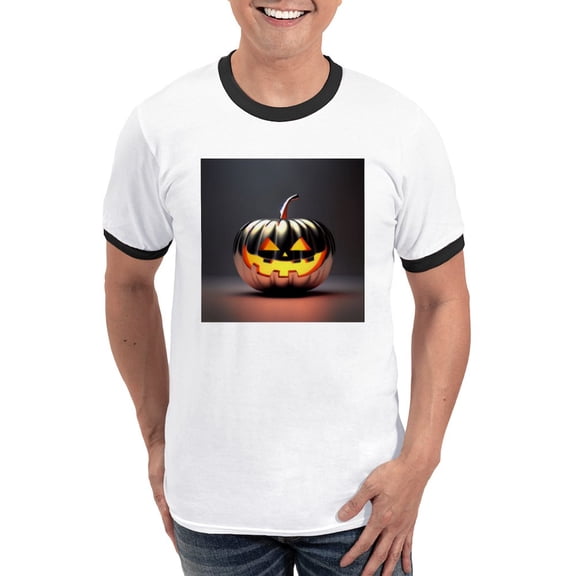 CafePress - Shiny Jack O' Lantern Men's Ringer T Shirt - 100% Cotton Ringed T-Shirt