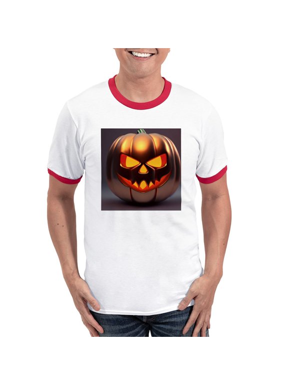 - Shiny Jack O' Lantern Men's Ringer T Shirt - 100% Cotton Ringed T-Shirt