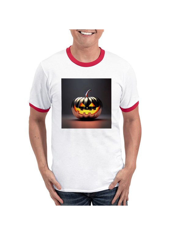 - Shiny Jack O' Lantern Men's Ringer T Shirt - 100% Cotton Ringed T-Shirt