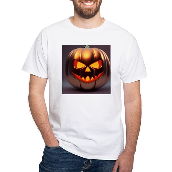 CafePress - Shiny Jack O' Lantern Men's Value T Shirt - Men's White Classic Cotton T-Shirts