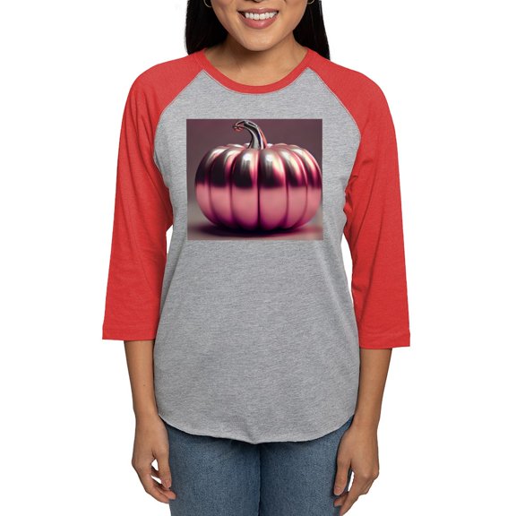 CafePress - Shiny Pink Pumpkin Women's Baseball T Shirt - Womens Baseball Tee