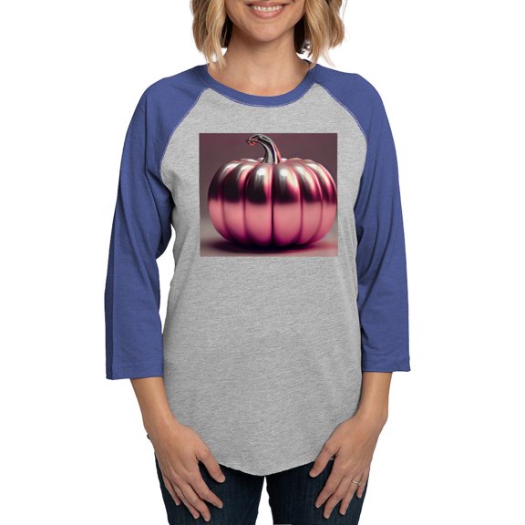 CafePress - Shiny Pink Pumpkin Women's Baseball T Shirt - Womens Baseball Tee