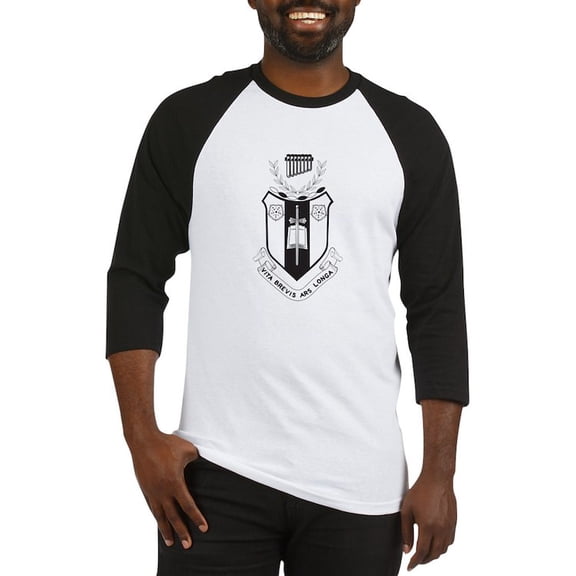 CafePress - Sigma Alpha Iota Black And White Crest Baseball Jersey - Cotton Baseball Jersey, 3/4 Raglan Sleeve Shirt