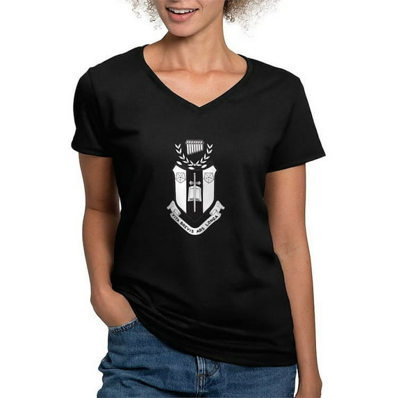 CafePress - Sigma Alpha Iota Black And White Crest T Shirt - Women's V-Neck Dark T-Shirt
